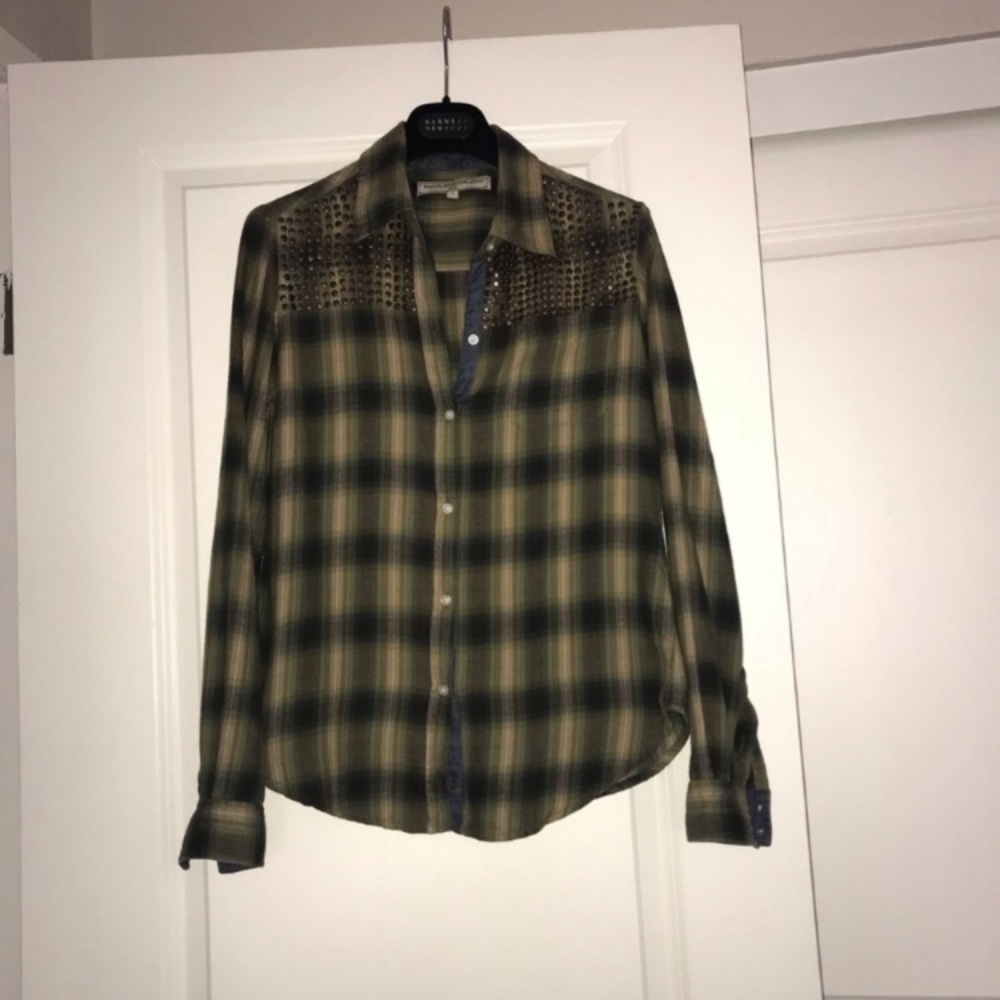 What goes around comes around green plaid button down shirt